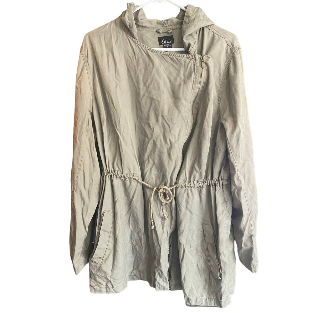 Simply Emma Womens Plus Size 1X Hooded Drawstring Waist Barn Jacket Full Zip - Picture 2 of 9